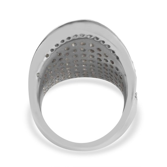 Orissa Rhodolite Garnet & Natural White Zircon Concave Cluster Ring 925 E468 - Picture 6 of 9